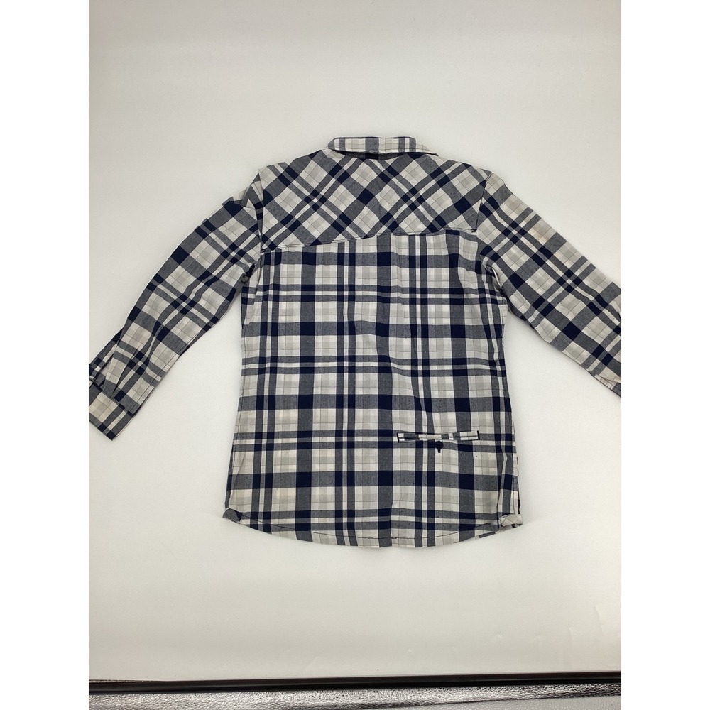 The North Face Womens XS Plaid Button Down Shirt Navy Blue White Long Sleeve - Picture 7 of 11